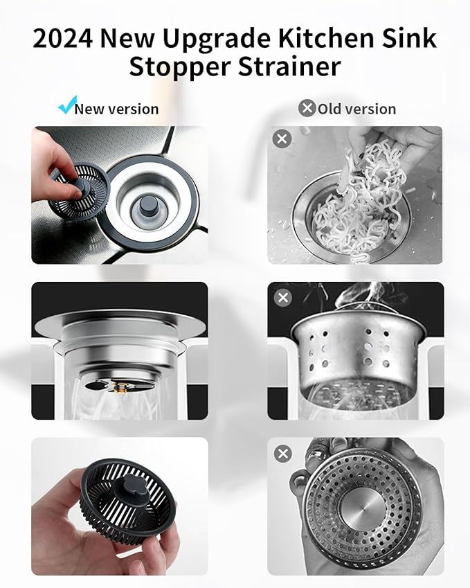 3 in 1 Kitchen Sink Drain Strainer [Premium PP Basket] Anti-Clogging Kitchen Sink Drain Stopper Stainless Steel Efficiently Drainage Odor Filter Sink Plug for Us Standard 3-1/2 Inch