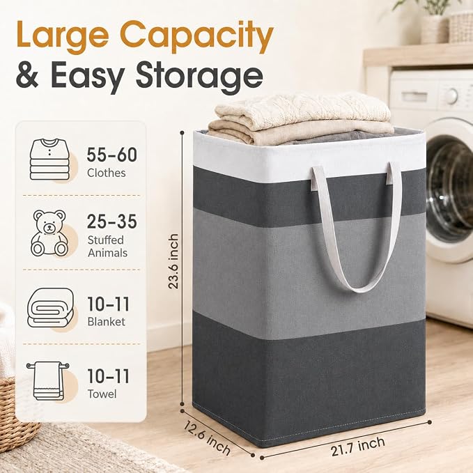 BOOMIBOO 2 Pack Large Laundry Basket, Waterproof Freestanding Laundry Hamper - Image 2