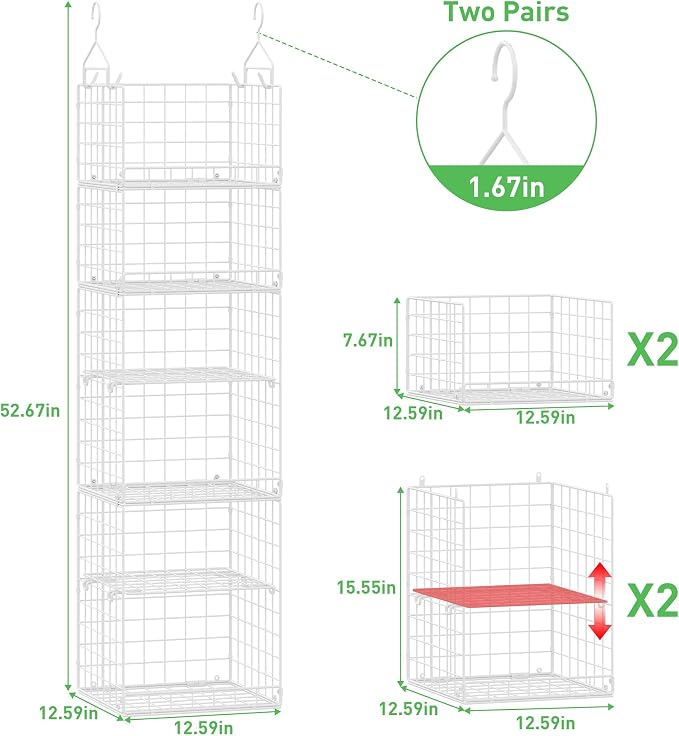 6 Tier Hanging Closet Organizers and Storage, 4 Hooks 2 Adjustable Dividers | - Image 3