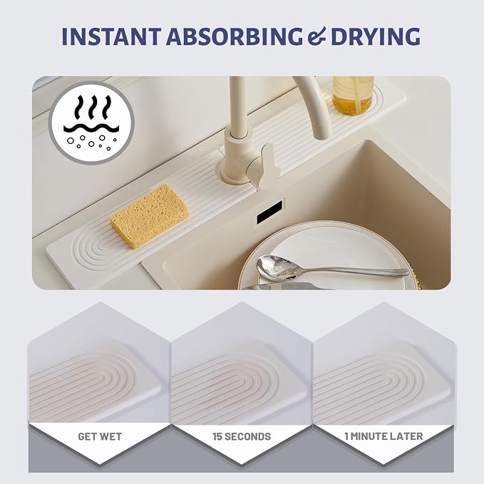 30 Inch Stone Faucet Mat for Kitchen Sink quick dry around faucet | Sink Splash - Image 3
