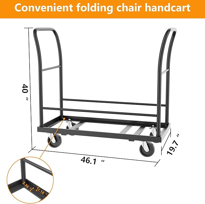 Folding Chair Rack, 300LB Load with Dual Handles, Heavy-Duty Storage Chair Dolly for 25 Chairs, All-Terrain Wheels, Commercial Cart for Events, Church, School, Weddings, Black