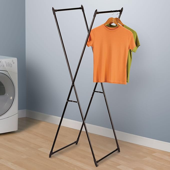 Household Essentials Valet Folding Clothes Rack, Strong Metal X-Frame, Chic - Image 3