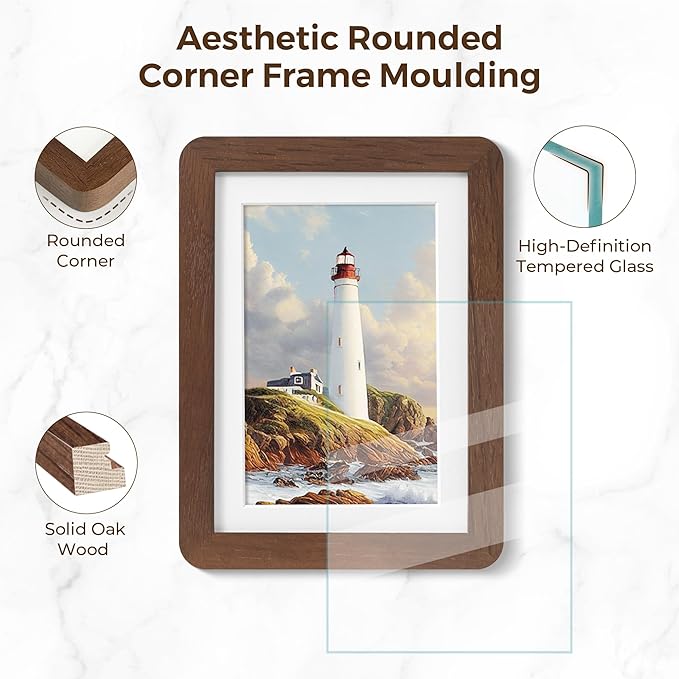 20x30 Picture Frame, 20 x 30 Poster Frame - Solid Oak Wood, 20 by 30 Frame with Tempered Glass, Rustic Wooden 20"x30" Frame with Mat for 16"x24", Minimalist 20x30 Frames for Wall, Walnut Color, 1 Pack