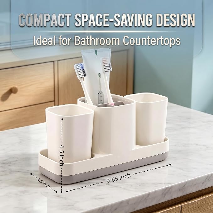 Toothbrush Holder with Cups and Toothpaste Organizer, Bathroom Storage - Image 3