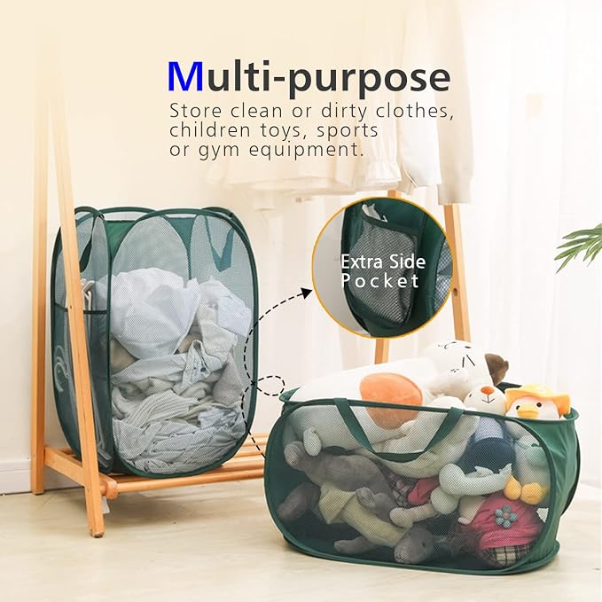 Sturdy Mesh Laundry Hamper Basket Bag, collapsible Pop up - Image 4