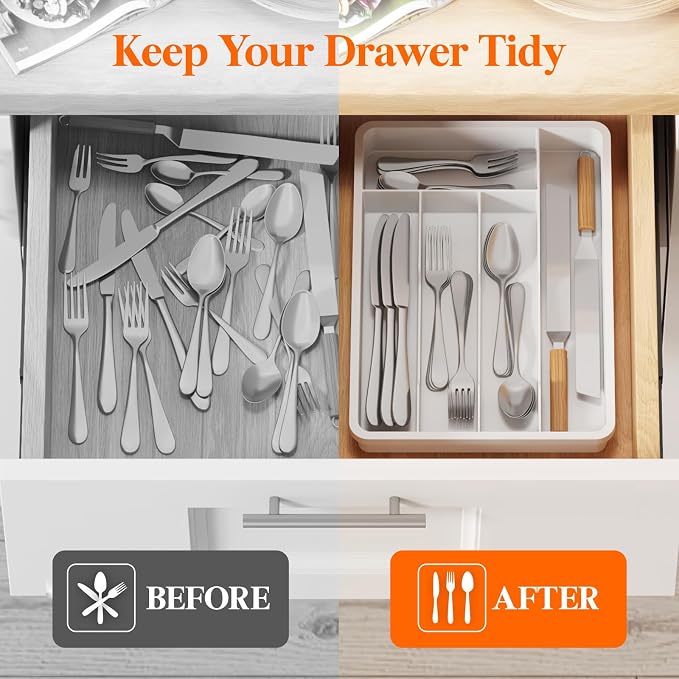 Lifewit Silverware Drawer Organizer Tray, Plastic Cutlery Storage - Image 7