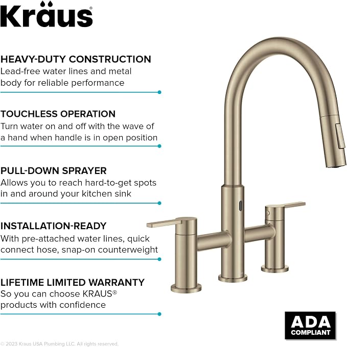 KRAUS Oletto Touchless Sensor Bridge Kitchen Faucet - Image 3