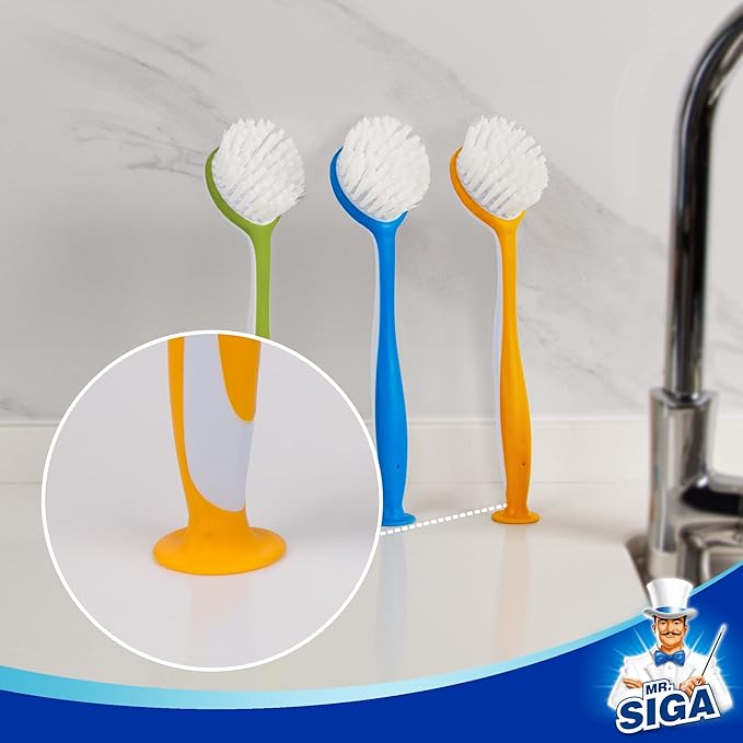MR.SIGA Round Dish Brush with Suction Cup, kitchen sink cleaning, dish brush - Image 4