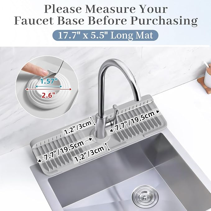 PoYang 17.7 Inch Faucet Mat for Kitchen Sink Splash Guard, Light Grey | Sink - Image 3