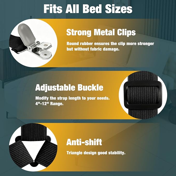 4 Pack Bed Sheet Fasteners, Adjustable Mattress Cover Straps - Image 4