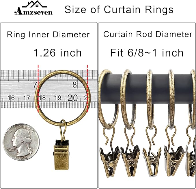 90 Pack Curtain Rings with Clips, Drapery Clips with Rings, Drapes Rings 1.26 - Image 3