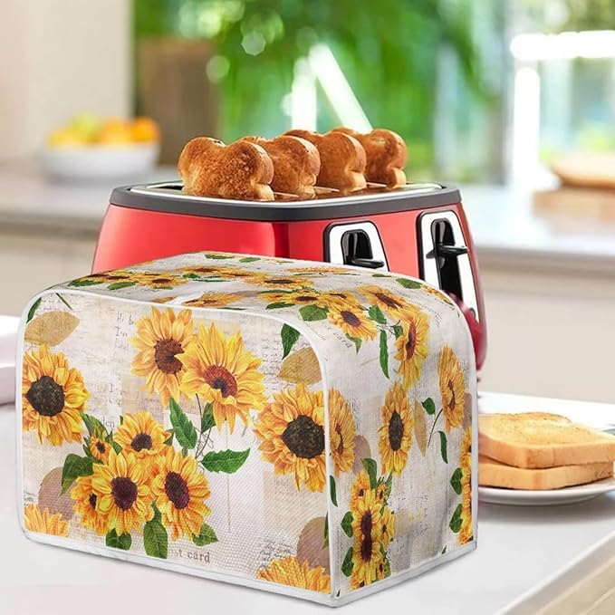 Vintage Sunflower Print Toaster Cover 2 Slice Dustproof Covers Small Appliance Cover Bread Maker Covers Dust Protection Kitchen Accessories