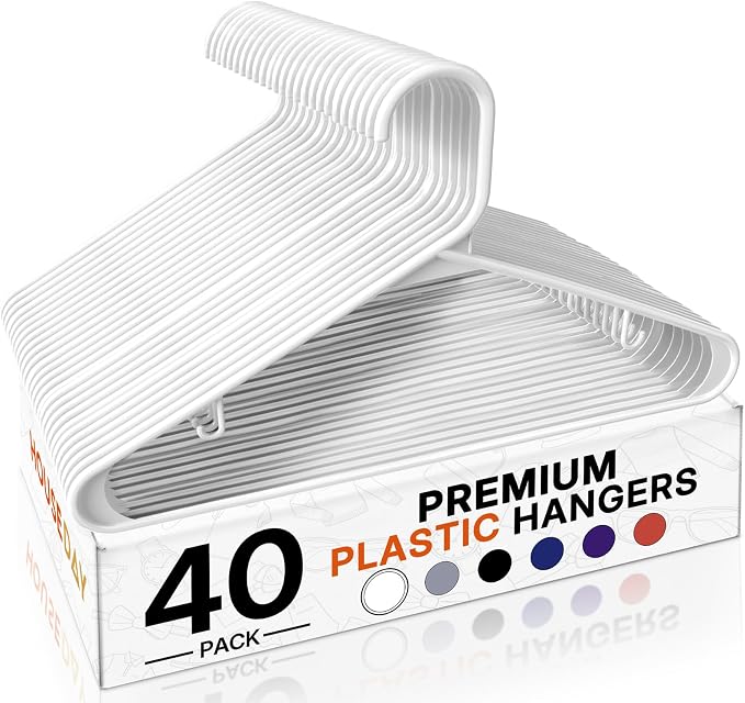 HOUSE DAY White Plastic Hangers 40 Pack, Slim Space-Saving Clothes Hangers | by HOUSEDAY