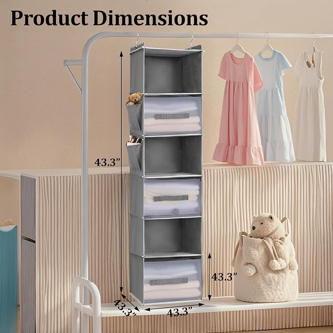 Hanging Closet Organizer, 6-Shelf w/ 3 Drawers & Pockets, made of non-woven - Image 3