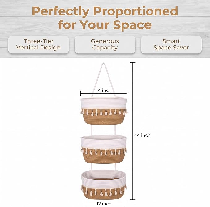 Hanging Basket, Over Door Organizer, 3 -Tier Wall Basket - Image 9