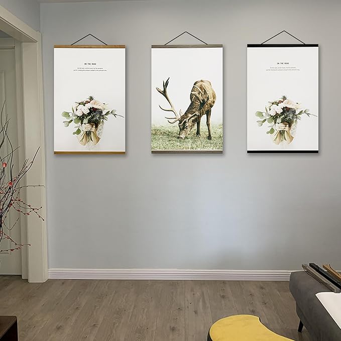 Miaowater 2 Pack Magnetic Poster Frame Hanger,36x24 36x48 36x12 Light Wood Wooden Frames Hangers for Photo Picture Art Canvas Print Artwork Wall Hanging Black 36''