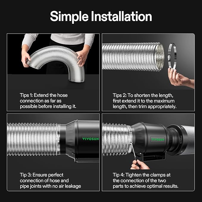 VIVOSUN 8 Inch 8 Feet Flex Air Aluminum Ducting, Dryer Vent Hose for HVAC Ventilation, Exhaust, Duct Fan Systems, Silver Flexible Air Duct w/ 2 Clamps