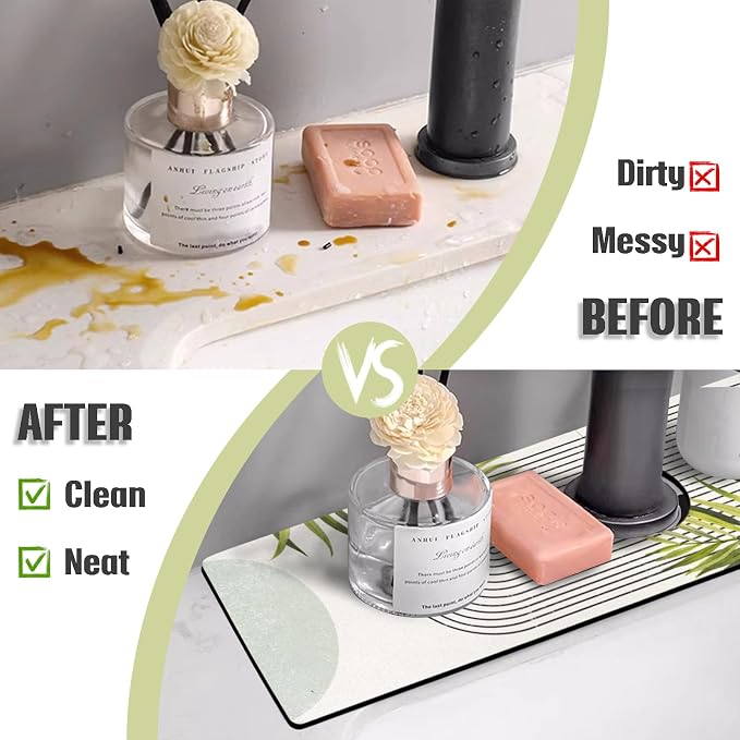 Sink Faucet Absorbing Mat, 2 Pack Drying Mat Around Faucet Sink Splash Guard - Image 3