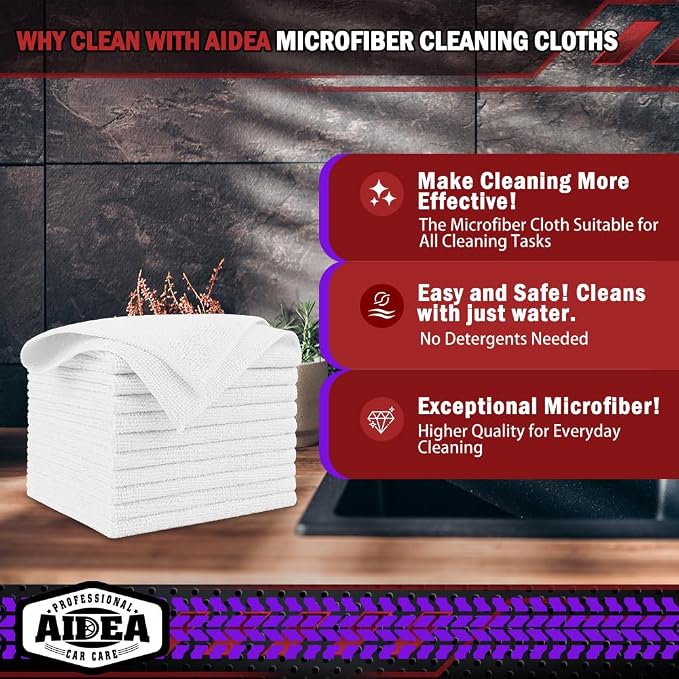 AIDEA White Microfiber Cleaning Cloth-800PK, Microfiber Towels, 12×12" | Shop - Image 2