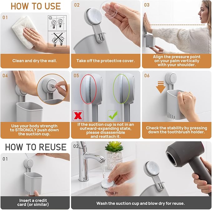 Powerful Suction Cup Toothbrush Holder, Drill-Free Wall Shower Holder - Image 7
