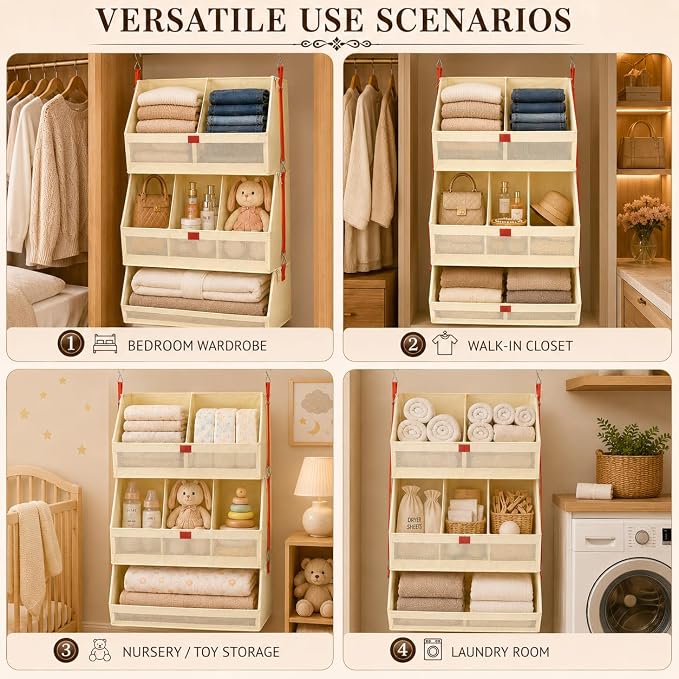 Hanging Closet Clothes Organizers and Storage Detachable 3 Tier Wider | Hanging - Image 7