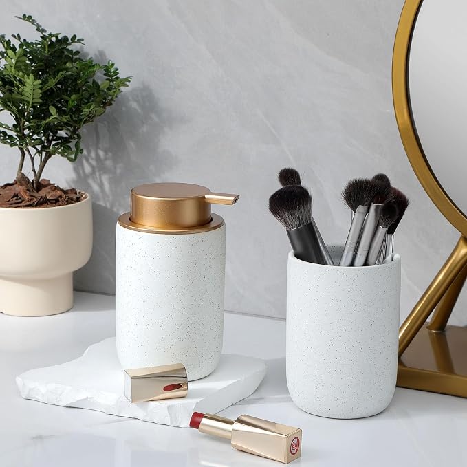 Ceramic Pump Bottle Refillable Lotion Soap Dispenser 12oz Sandstone White | - Image 2