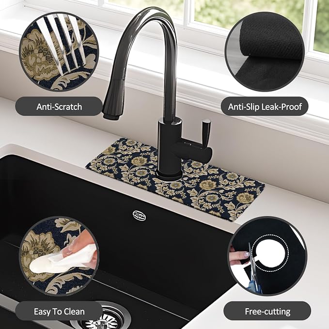 2PCS 15" X 5.5" Kitchen Sink Splash Guard Faucet Mat Floral Flower Super - Image 6