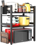 Microwave Storage Rack Microwave Oven Rack, Retractable Counter Toaster Storage Stand Shelf Kitchen Counter Shelf Microwave Mount Stand/2Tier