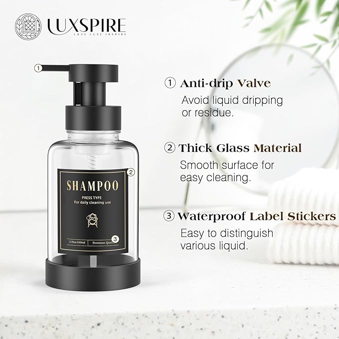 Luxspire Glass Foaming Soap Dispenser 15oz Hand Soap Bottle, 1 Pack | Anti-drip - Image 3