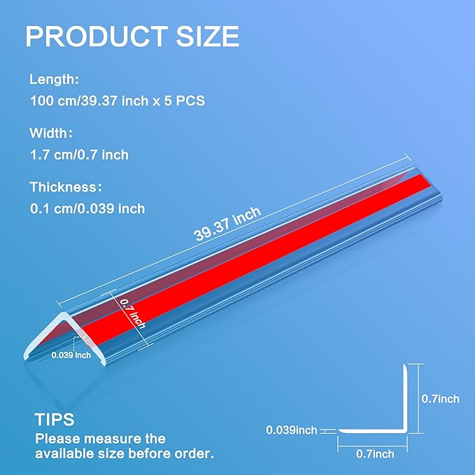 Clear Self-Adhesive Mini Wall Corner Protectors, Cute Corner Guards & Edge Protector for Wall Door Frame Cabinet Baseboard & Door, Table, Stair, Easy to Cut (5/8" Thick, 39.4" Length - 5Pack)