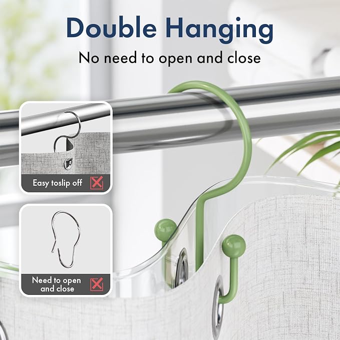 Bathway Shower Curtain Hooks Green Shower Curtain Rings, Metal Shower Hooks - Image 7
