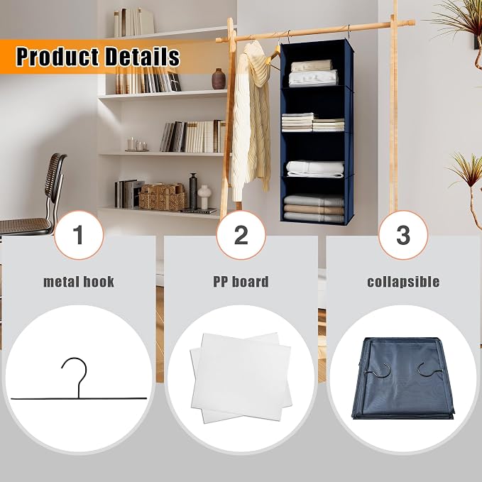 Hanging Closet Organizer 4-Shelf, Oxford Fabric Wardrobe Storage, shoes & - Image 6