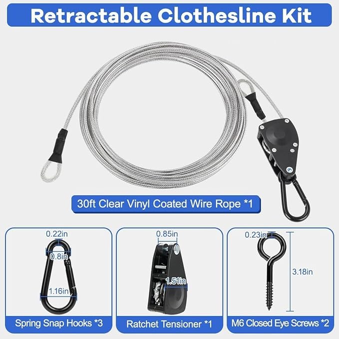 TooTaci Outdoor Clothesline Kit, 45ft 3/16" PVC Coated Clothesline Cable - Image 2