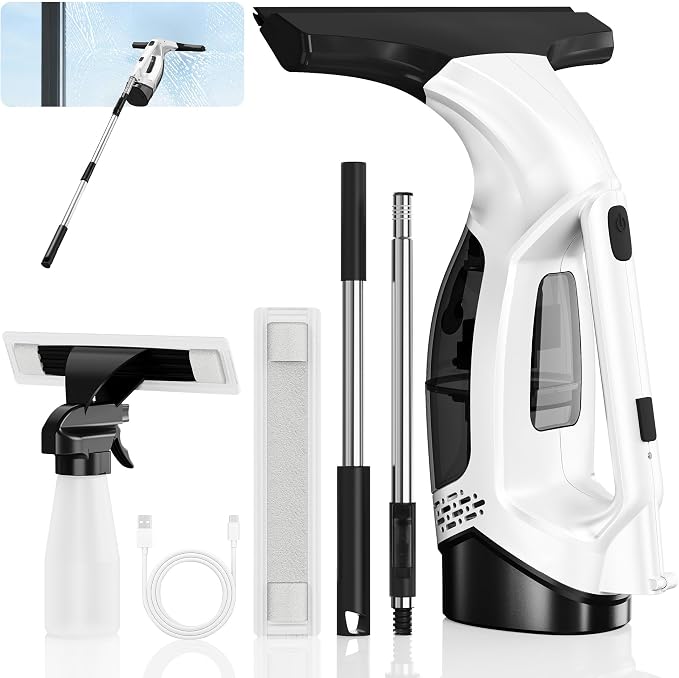 Window Vacuum Squeegee with Long Handle, 2000Pa Electric Window Squeegee | with by ZRHI
