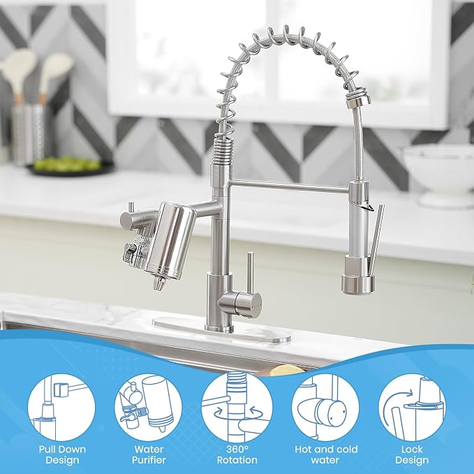 AIMADI Kitchen Faucet with Water Filter and Pull Down Sprayer | Brushed Nickel - Image 4