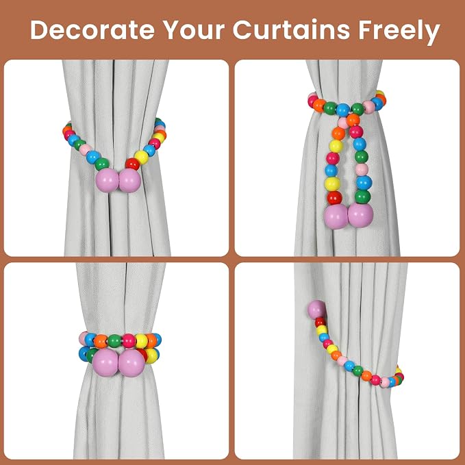 KLOGTSIND Magnetic Curtain Tiebacks, 4 Pack Wood Bead Curtain Holdbacks - Image 4