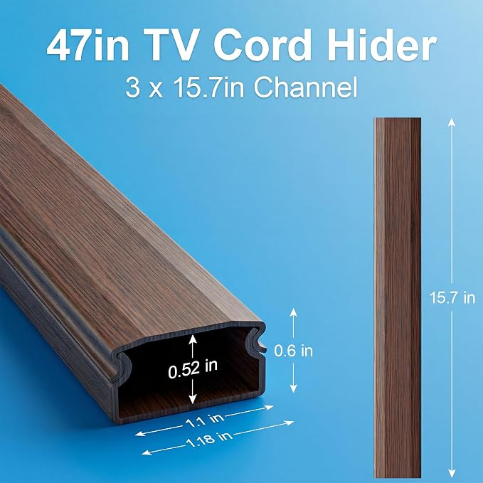 Yecaye TV Cord Hider, 42in Cord Cover Wall Mounted, W1.18in H0.6in, Cherry | - Image 3