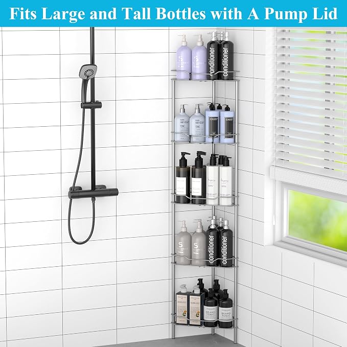 HuggieGems Metal Floor Standing Corner Shower Caddy, 5 Tier - Image 4