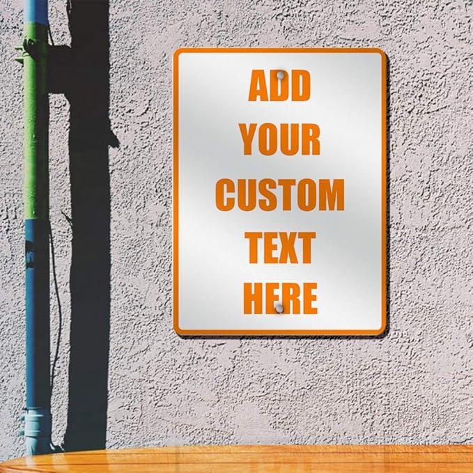 Aluminum Weatherproof Metal Sign Multiple Sizes Custom Personalized Text Here White Orange Warning Vertical Street 9x12Inches