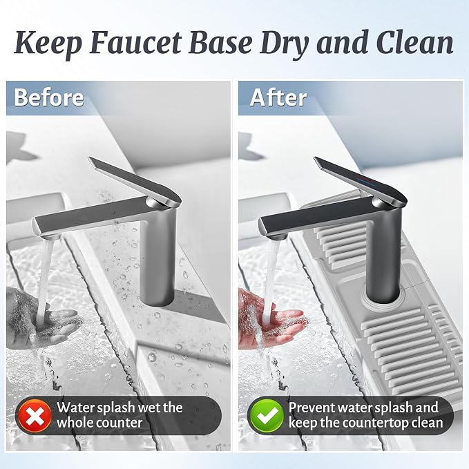 PoYang 17.7 Inch Faucet Mat for Kitchen Sink Splash Guard, Light Grey | Sink - Image 7