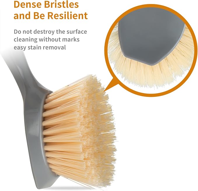 2 Pack Kitchen Dish Brush Bamboo Handle Dish Scrubber Built-in Scraper | Scrub - Image 3