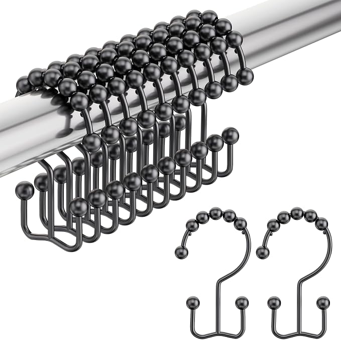 Black Shower Curtain Hooks, Shower Curtain Hooks Rust Proof 12 Pcs Stainless by Amazer