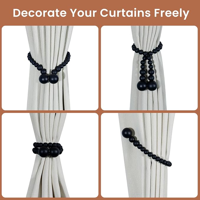 KLOGTSIND Magnetic Curtain Tiebacks, 6 Pack Wood Bead Curtain Holdbacks - Image 4