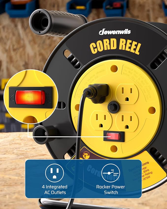DEWENWILS Extension Cord Storage Reel, Hand Wind Retractable Open Cord Reel | - Image 3
