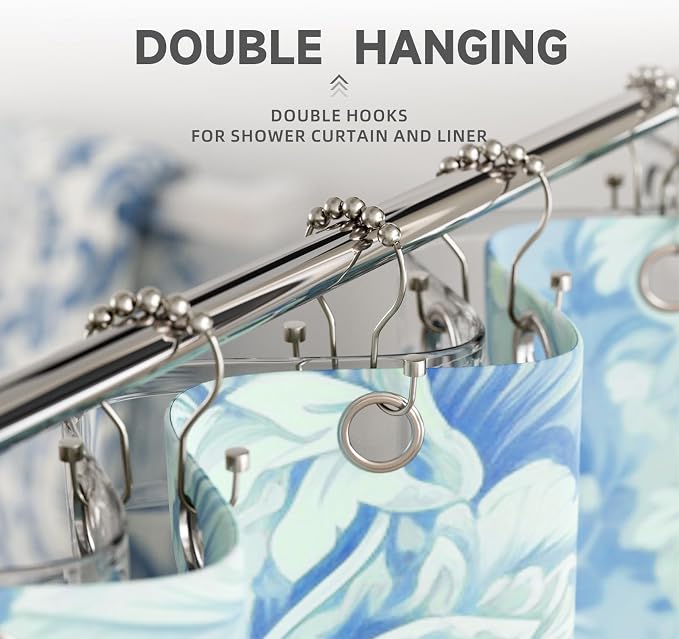 Bathway Shower Curtain Hooks, Shower Curtain Rings Rust Proof Double Hook - Image 5