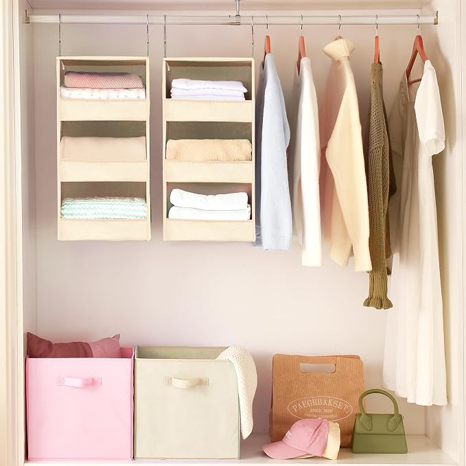 GRANNY SAYS 3-Shelf Hanging Closet Organizer, Foldable Storage, Khaki | 33 lb - Image 4