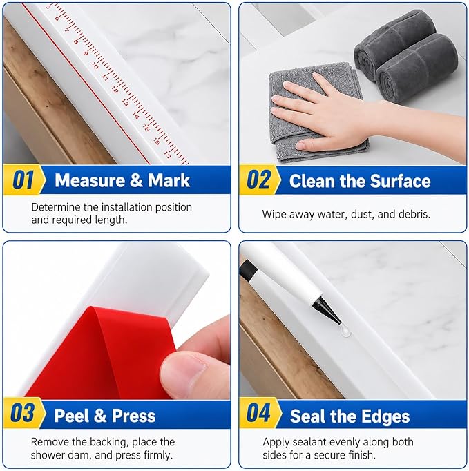 Silicone Shower Threshold Water Dam, Kitchen Sink Splash Guard, Shower Barrier - Image 9