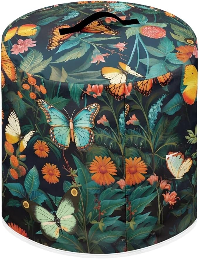 Flower Colorful Butterfly Grass Pressure Cooker Cover Dust-Proof Kitchen Appliance Cover Air Fryer Cover for 8 Quart Instant Pot with Top Handle and Pockets Washable
