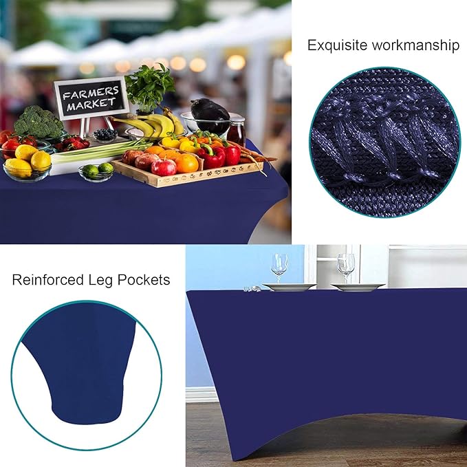 RELIANCER 2 Pack Stretch Spandex Table Covers for Rectangular Tables,6FT Elastic Fitted Tablecloth,Universal Rectangular Table Cloth Protector for Outdoor Party,Wedding,Bar,Birthday,Banquet,Events