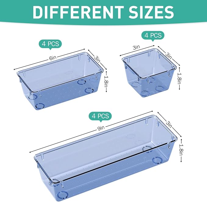 6 Pack Clear Drawer Organizer Set, Drawer Storage Trays, Storage Bins | Acrylic - Image 2